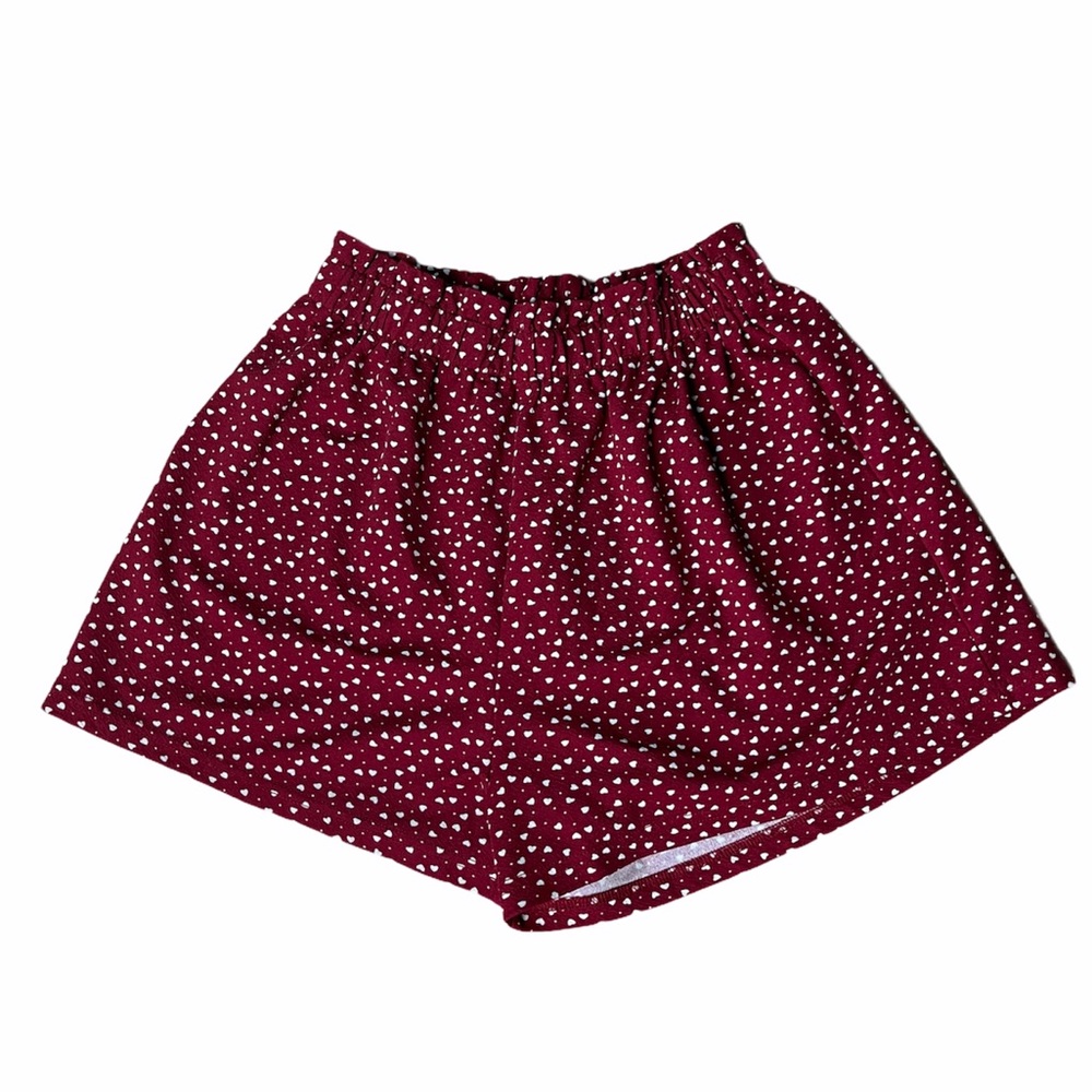 SHEIN Burgundy Polka Heart Pajama Shorts, size XL